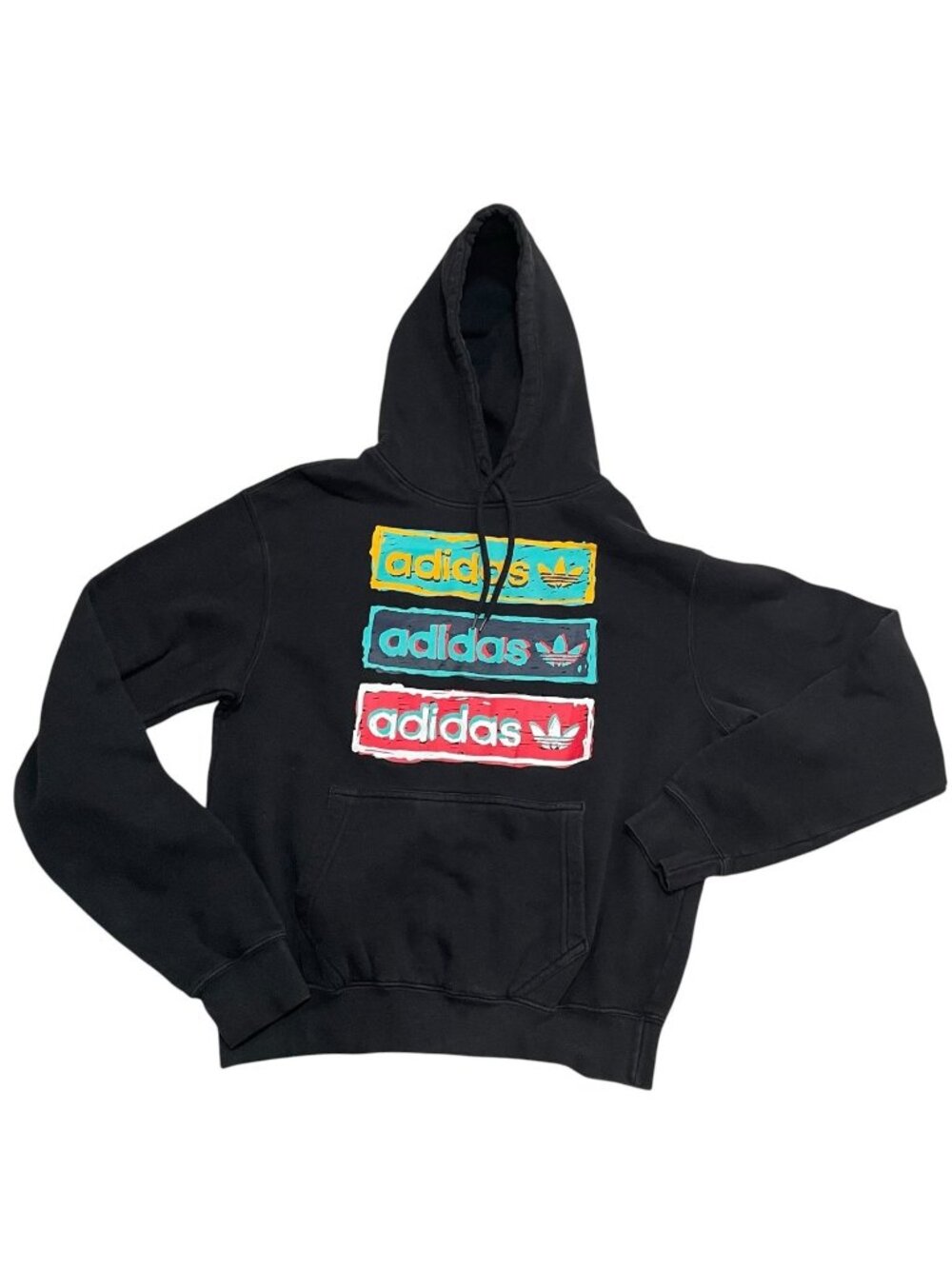 Adidas Originals Tri Linear Graphic Black Fleece Hoodie Sweatshirt Unisex Sz XS